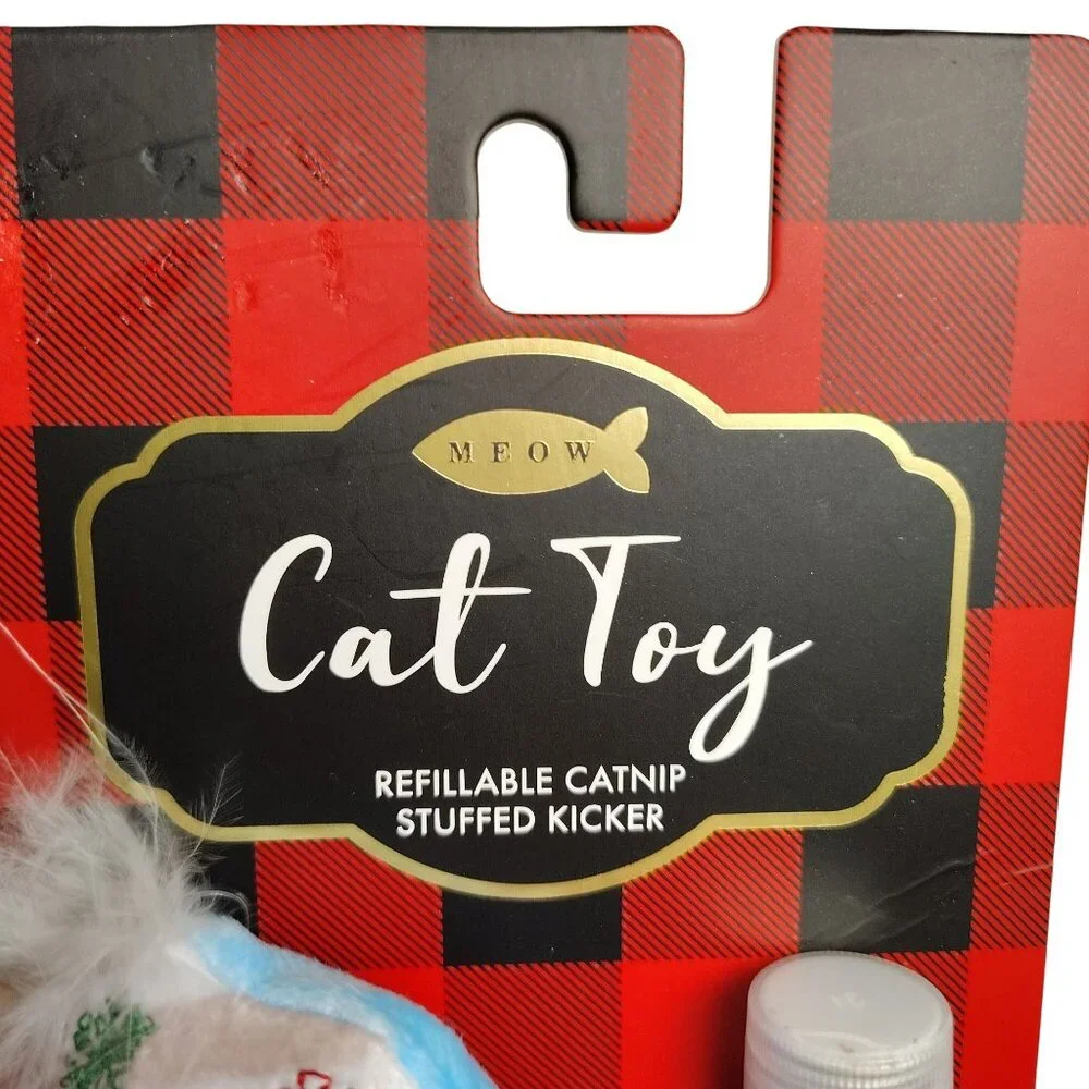 Meow Holiday Refillable Pet Plush Cocoa Kicker Catnip Toy With Feathers